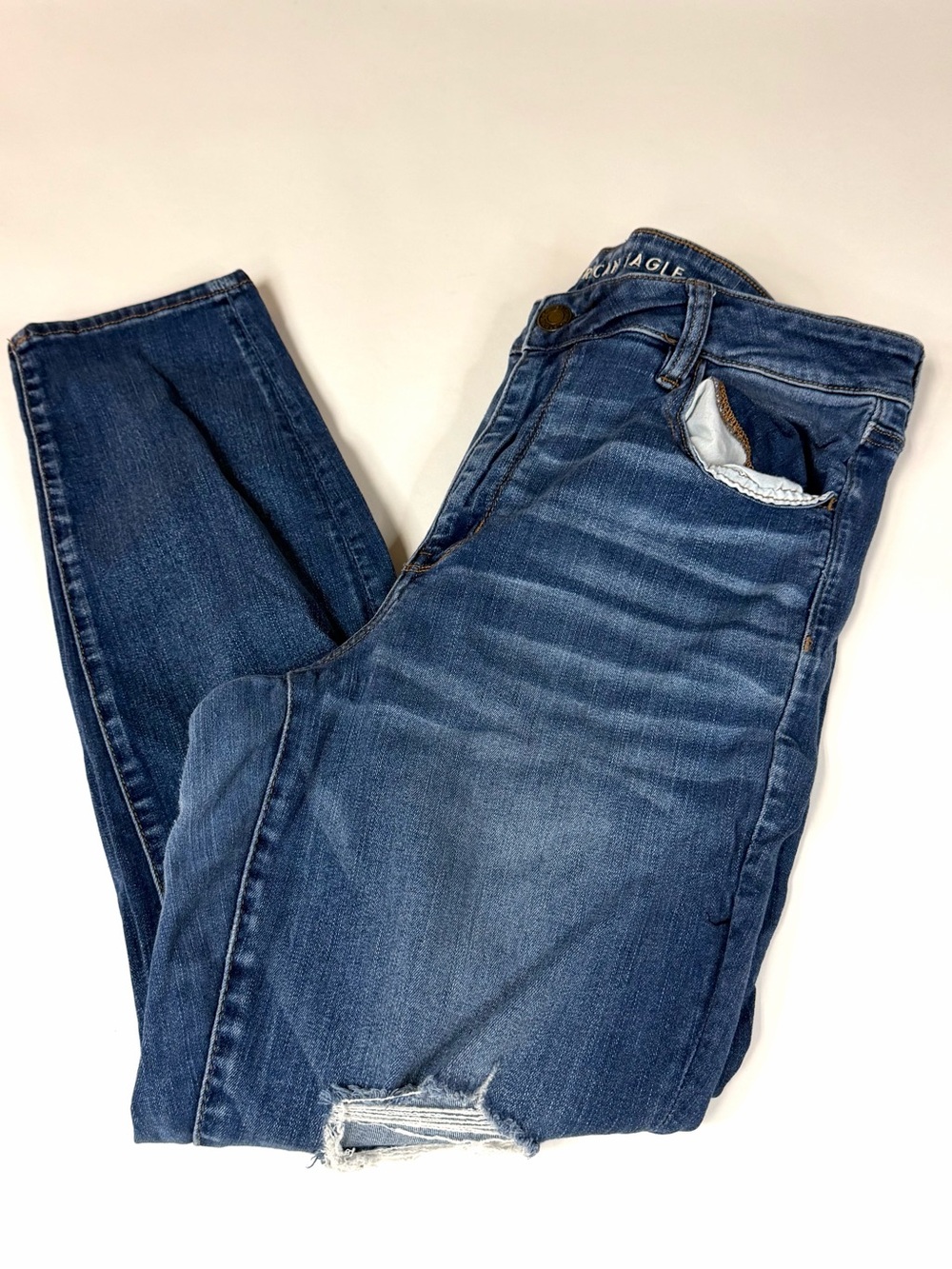 American Eagle Women’s Plus Size 18 Hi Rise Jegging Jeans Dark Distressed #3581